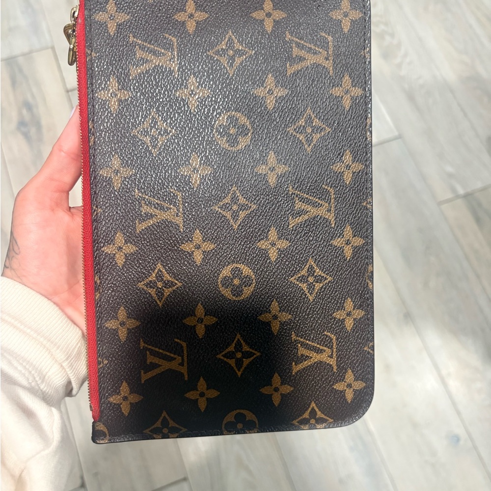 Louis Vuitton Monogram Zip Clutch Wallet - Brown with Red Trim